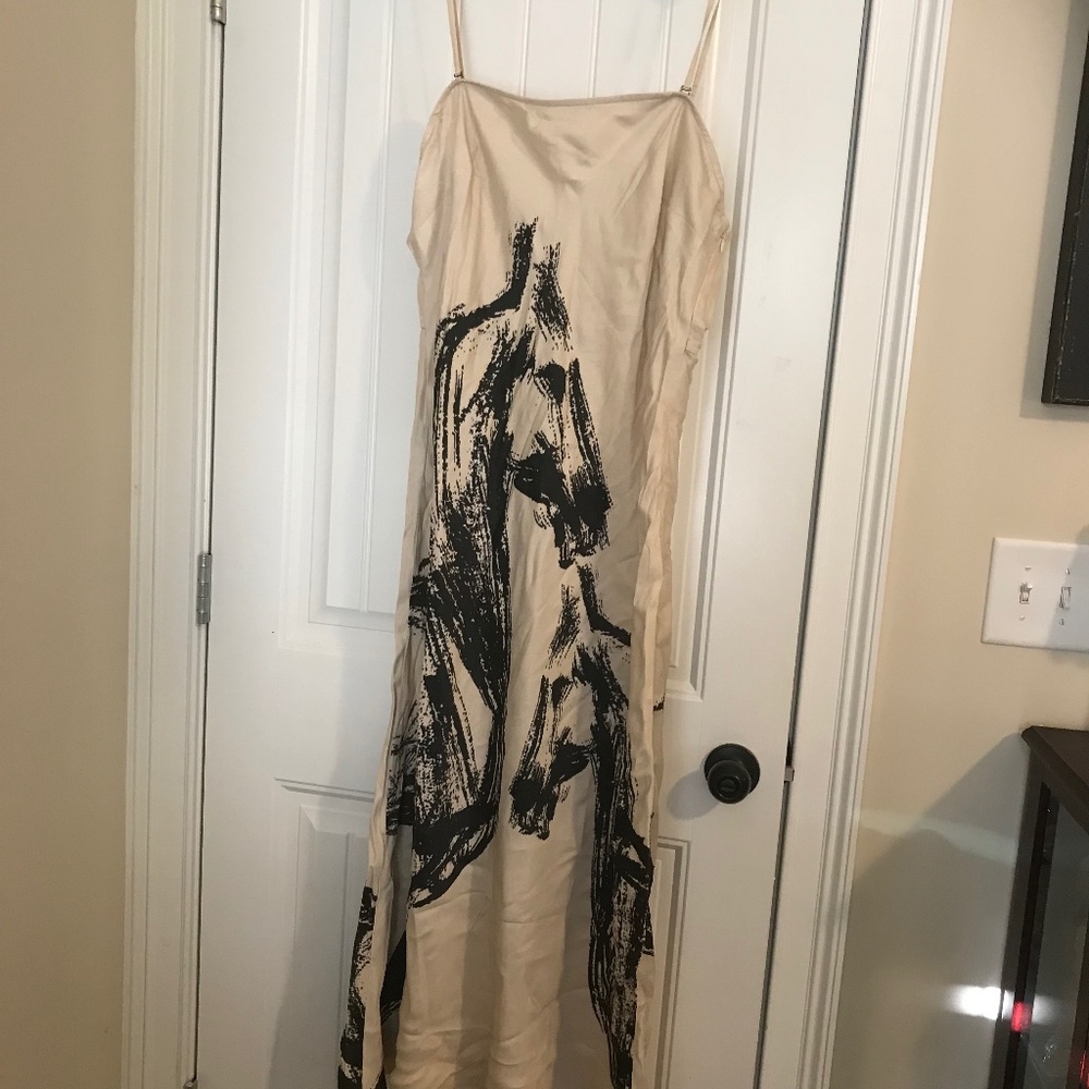 Anthropologie Chloe STRAPLESS Maxi Slip Dress pattern Horse IVORY